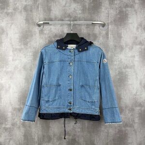 Authentic Moncler Light Blue Jean Jacket with Navy Accents